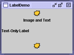 A snapshot of LabelDemo, which uses labels with text and icons.