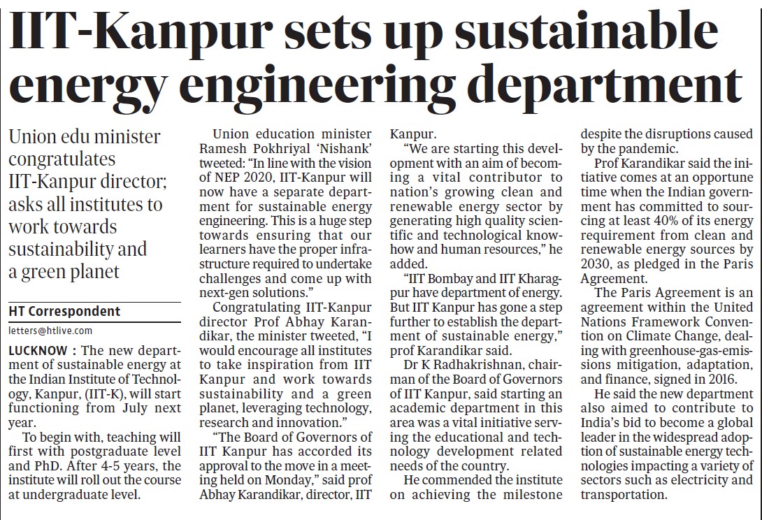 Department of Sustainable Energy Engineering, IIT Kanpur